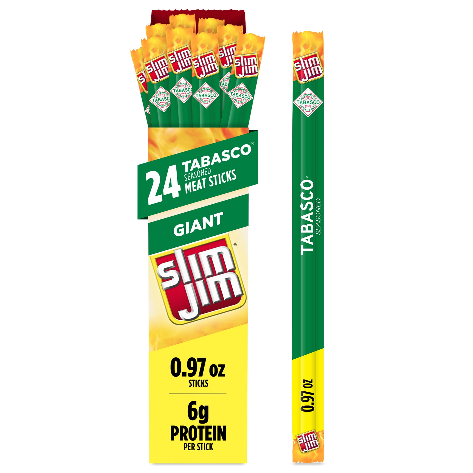 Slim Jim Giant Tabasco Seasoned Smoked Meat Sticks, Big Spicy Beef