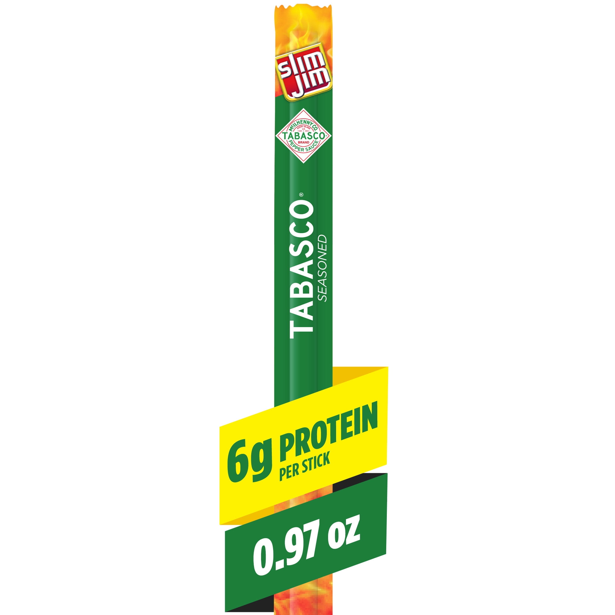Slim Jim Giant Smoked Meat Sticks, Tabasco Flavor, 6g Protein Per Stick, 0.97 oz.