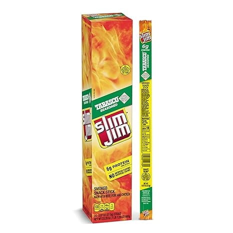 Slim Jim Giant Smoked Meat Sticks, Tabasco Flavor, Keto Friendly, 0.97 oz. 24-Count