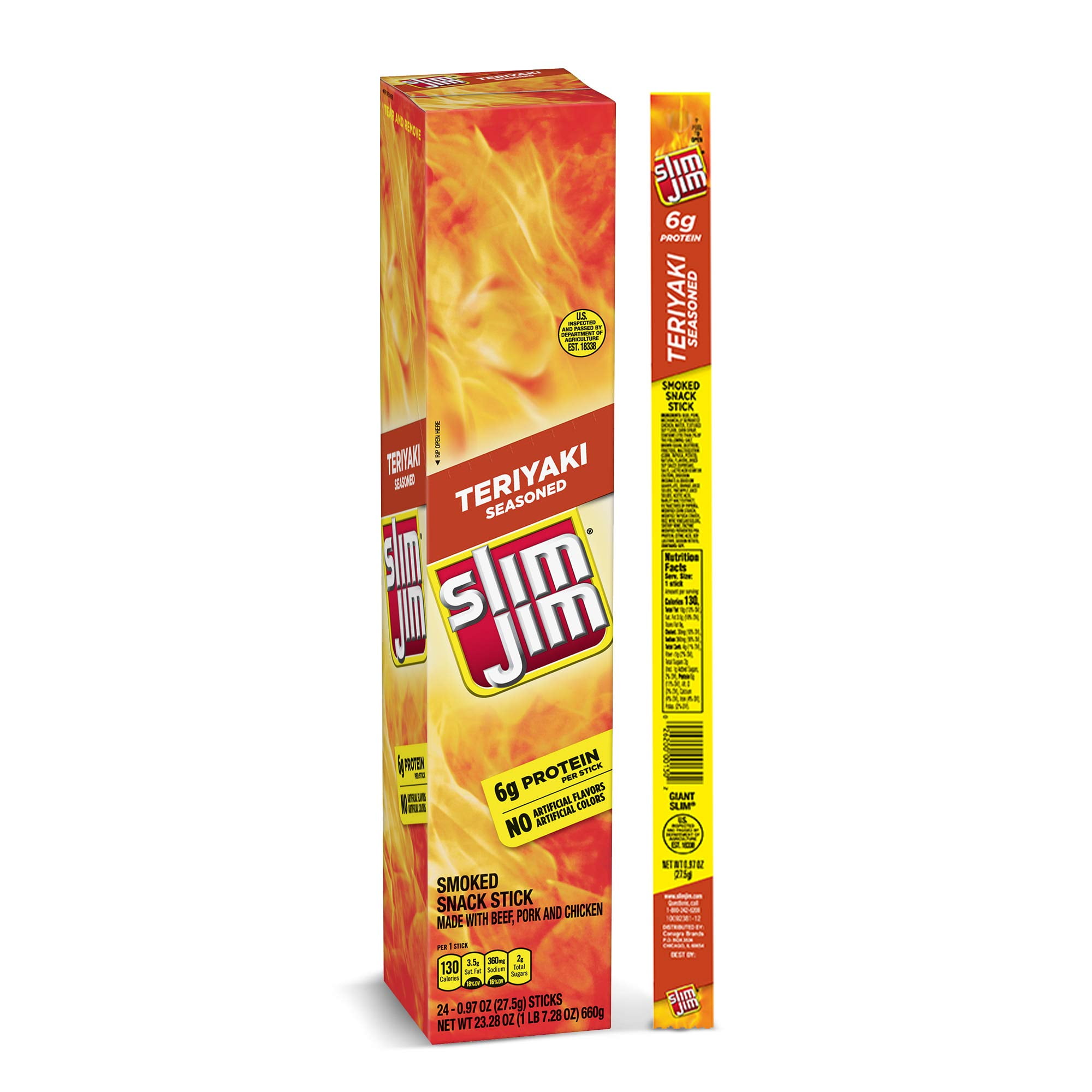 Slim Jim Giant Smoked TMA3 Meat Snack Stick, Teriyaki Seasoned, 0.97oz