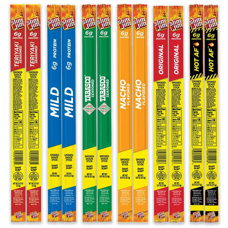 Slim Jim Giant Variety 12 Pack- 6 Flavors, 2 of Each Flavor (Total