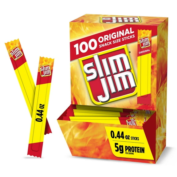 Slim Jim Smoked Meat Sticks, Original Flavor, 5g Protein Per Serving, 0.44 oz. (100-Count)