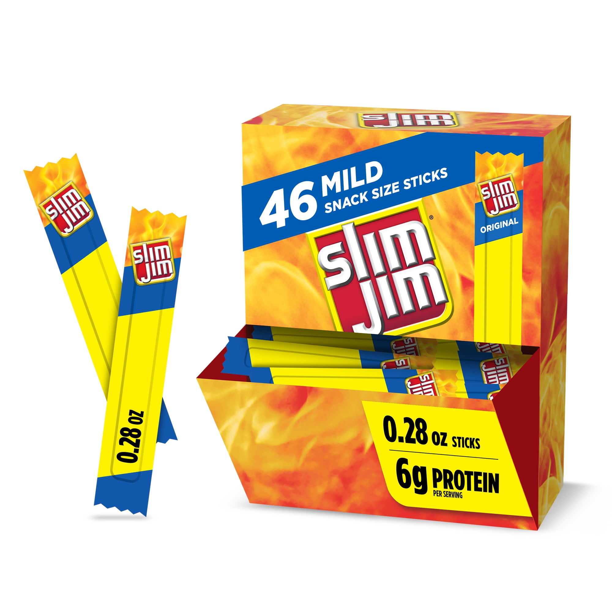 Slim Jim Smoked Meat Sticks, Mild Flavor, 6g Protein Per Serving, Snack Size, Camping Snack, 0.28 oz. (46 Count)