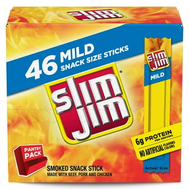 Slim Jim Mild Flavor Snack-Sized Meat Stick Multipack, 6g Protein Per Serving, Father's Day Gift, 0.28 oz. Meat Snacks, 46 Count Box