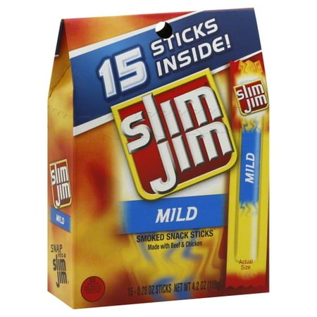 Slim Jim Mild Smoked Snack Sticks, 0.28 Oz., 15 Count