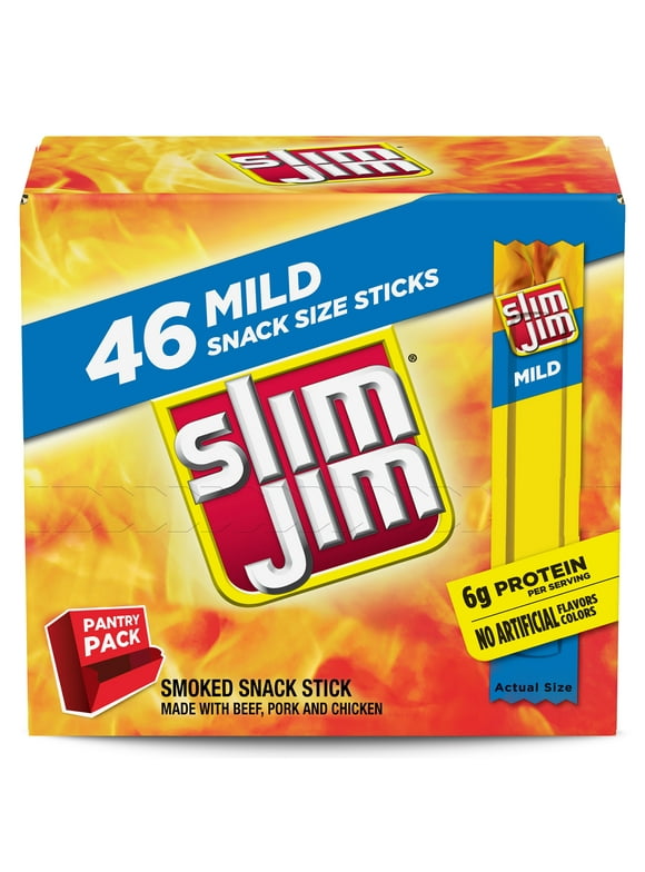 Slim Jim Mild Snack Size Stick, Meat Snacks, 0.28 oz, 46 Count Box