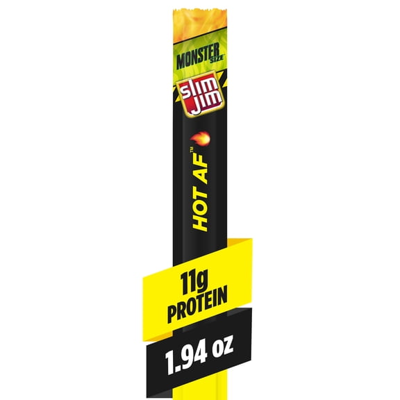 Slim Jim Monster Smoked Meat Sticks, Hot AF Flavor, 11g Protein Per Stick, 1.94 oz.