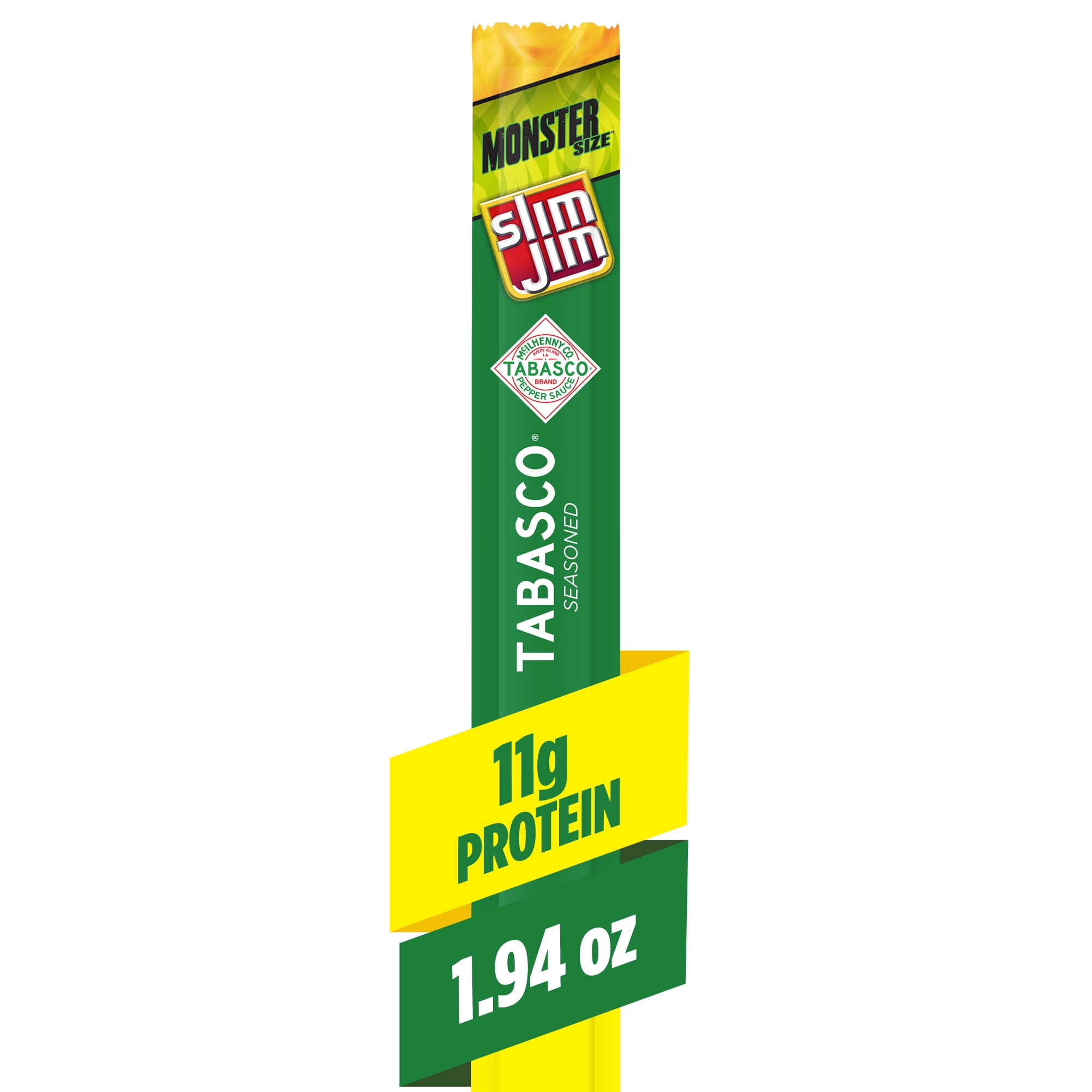 Slim Jim Monster Size Tabasco Meat Stick, 11g Protein Per Serving, 1.94 oz.