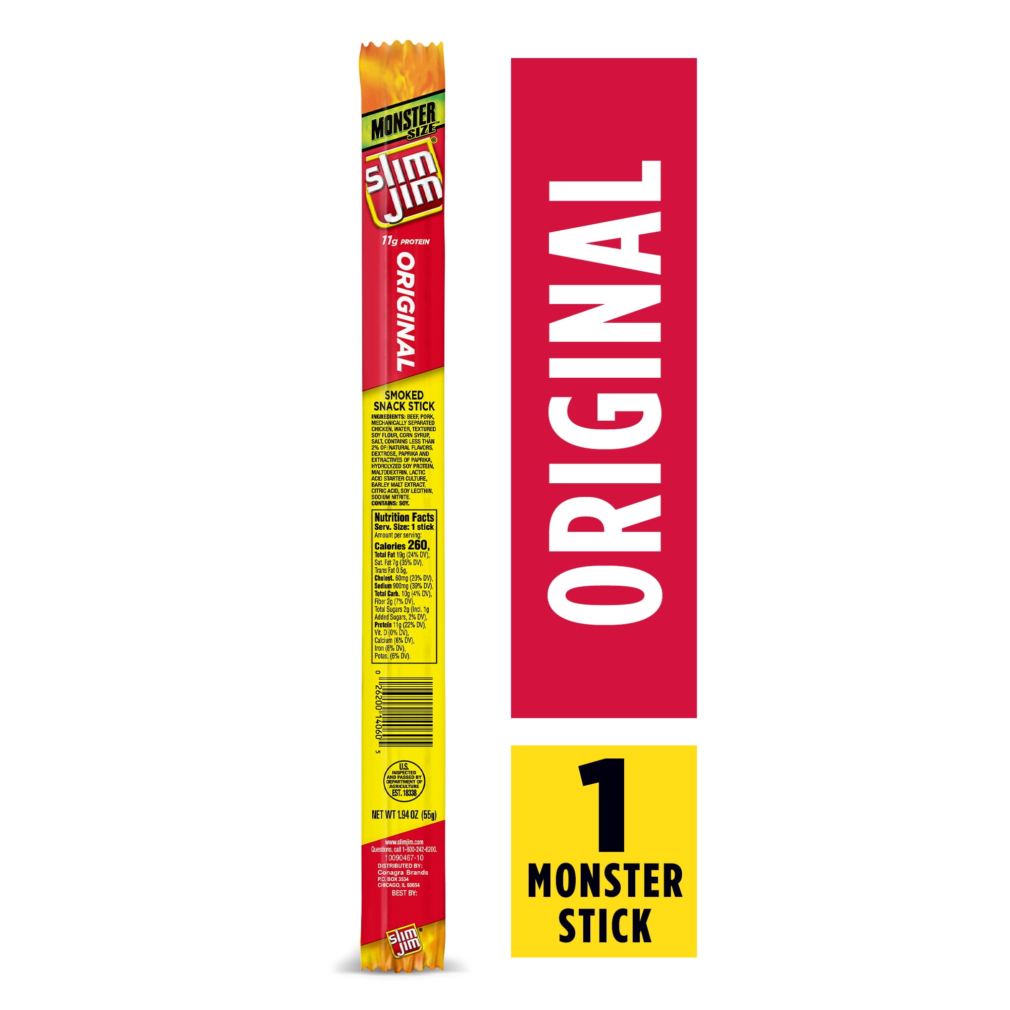 Slim Jim Monster Smoked Meat Sticks, Original Flavor, High Protein, Father's Day Gift, 1.94 oz.