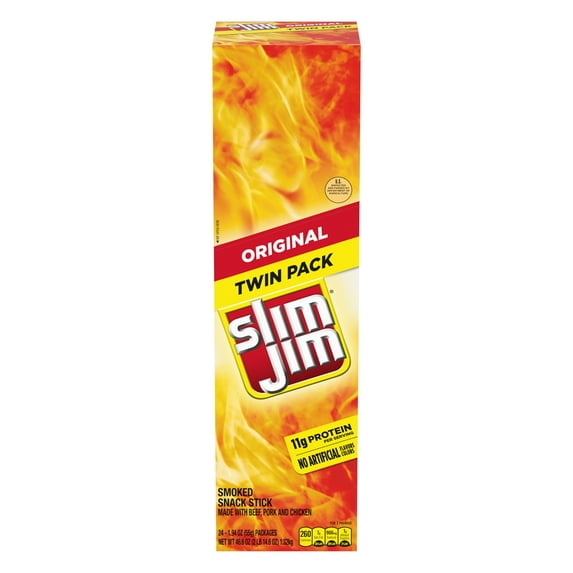 Slim Jim Original Giant Smoked Snack Stick Twin Packs, Smoked Meat Stick, 1.94 Oz, 24 Ct