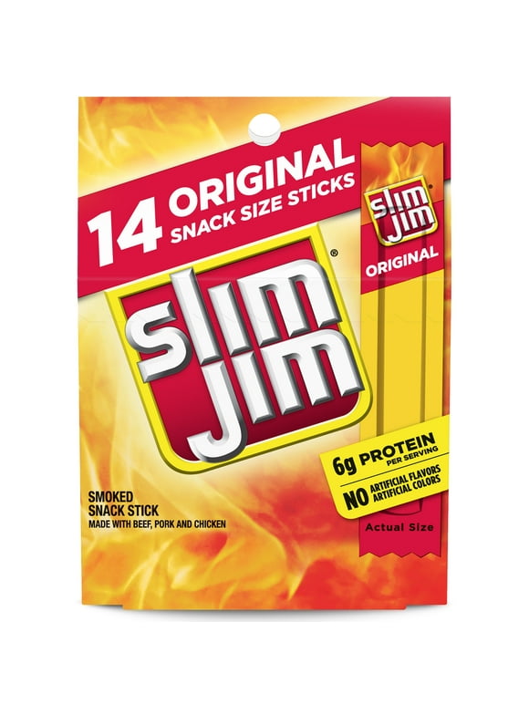 Slim Jim Original Smoked Snack Sized Sticks, 0.28 oz Meat Sticks, 14 Count Box