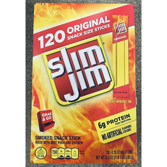Slim Jim Original Snack Size Smoked Meat Sticks ( 120 ct ) FREE SHIPPING