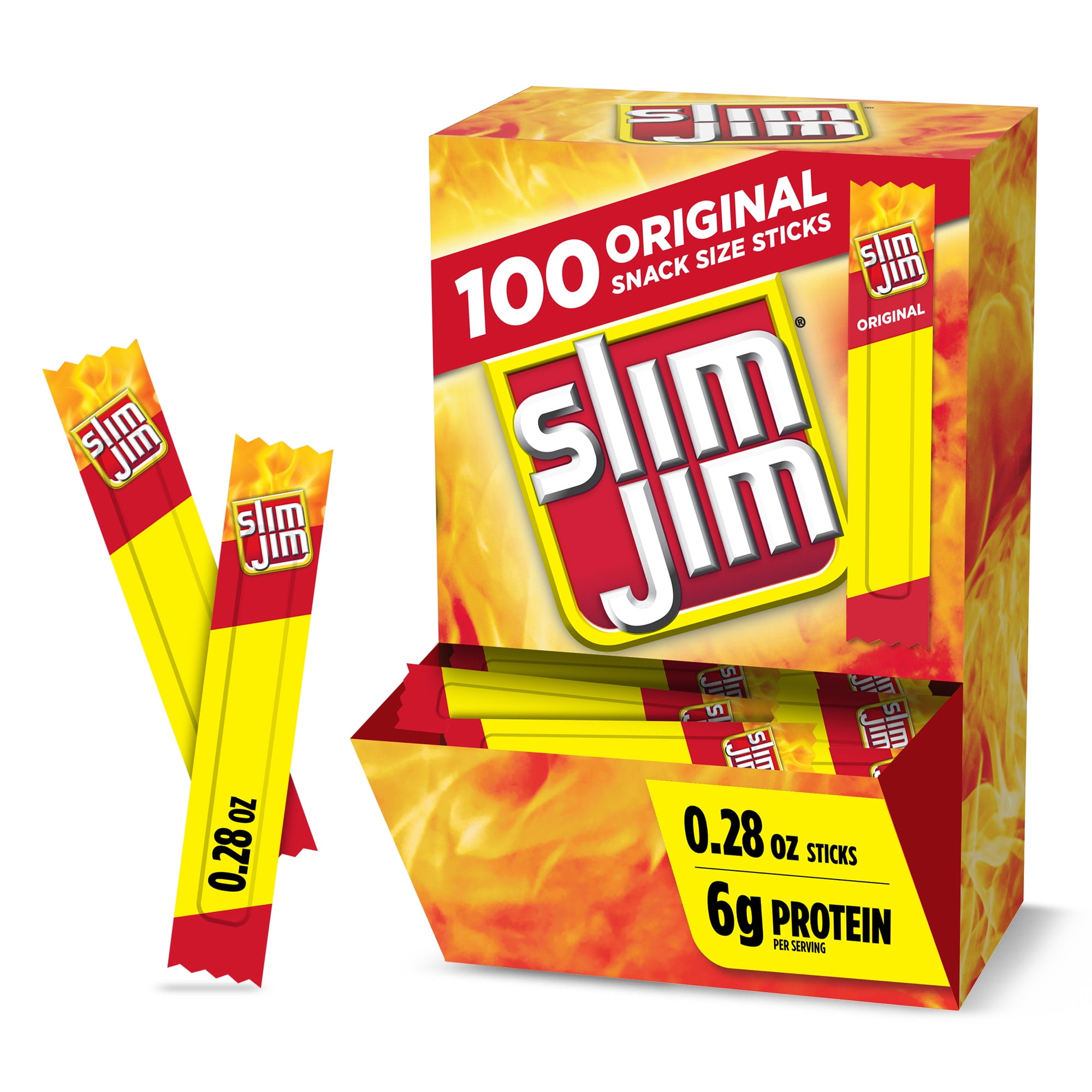 Slim Jim Smoked Meat Sticks, Original Flavor, 6g Protein Per Serving, 0.28 oz. (100-ct)