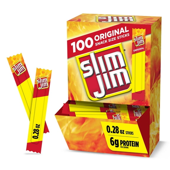 Slim Jim Smoked Meat Sticks, Original Flavor, 6g Protein Per Serving, 0.28 oz. (100-ct)