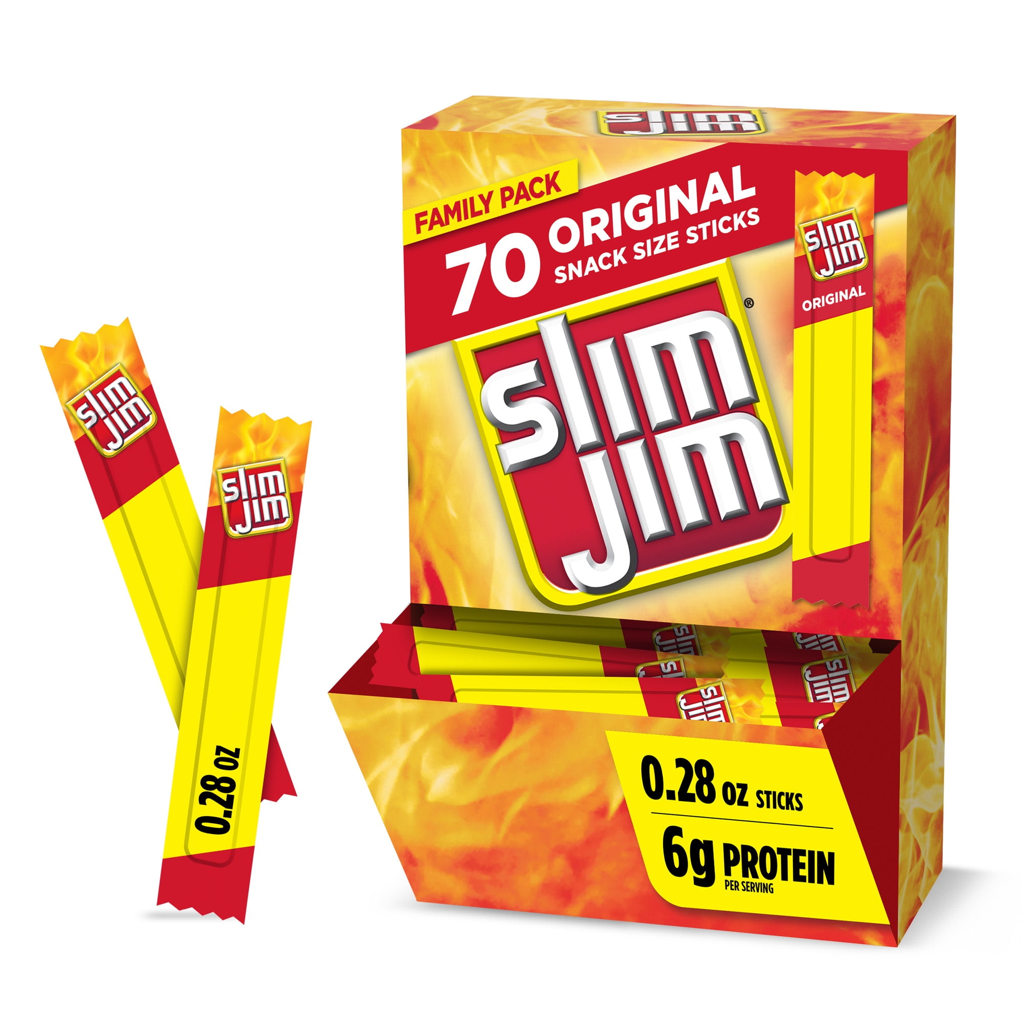 Slim Jim Smoked Meat Sticks, Original Flavor, 6g Protein Per Serving, Snack Size, 0.28 oz. (70 Count)