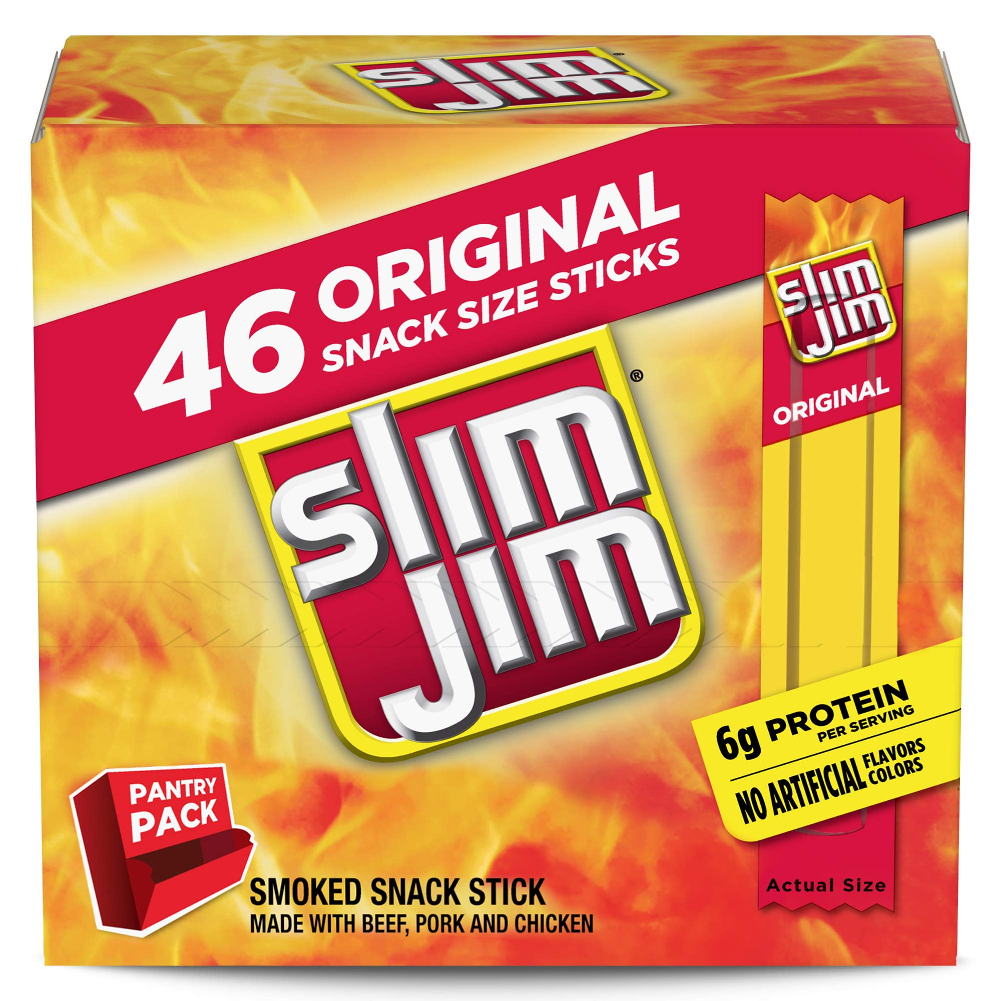 Slim Jim Original Snack YPF5Size Stick, Easy, On-the-Go School, Work and Travel Snacks, 0.28 OZ Meat Snacks, 46 Count Box