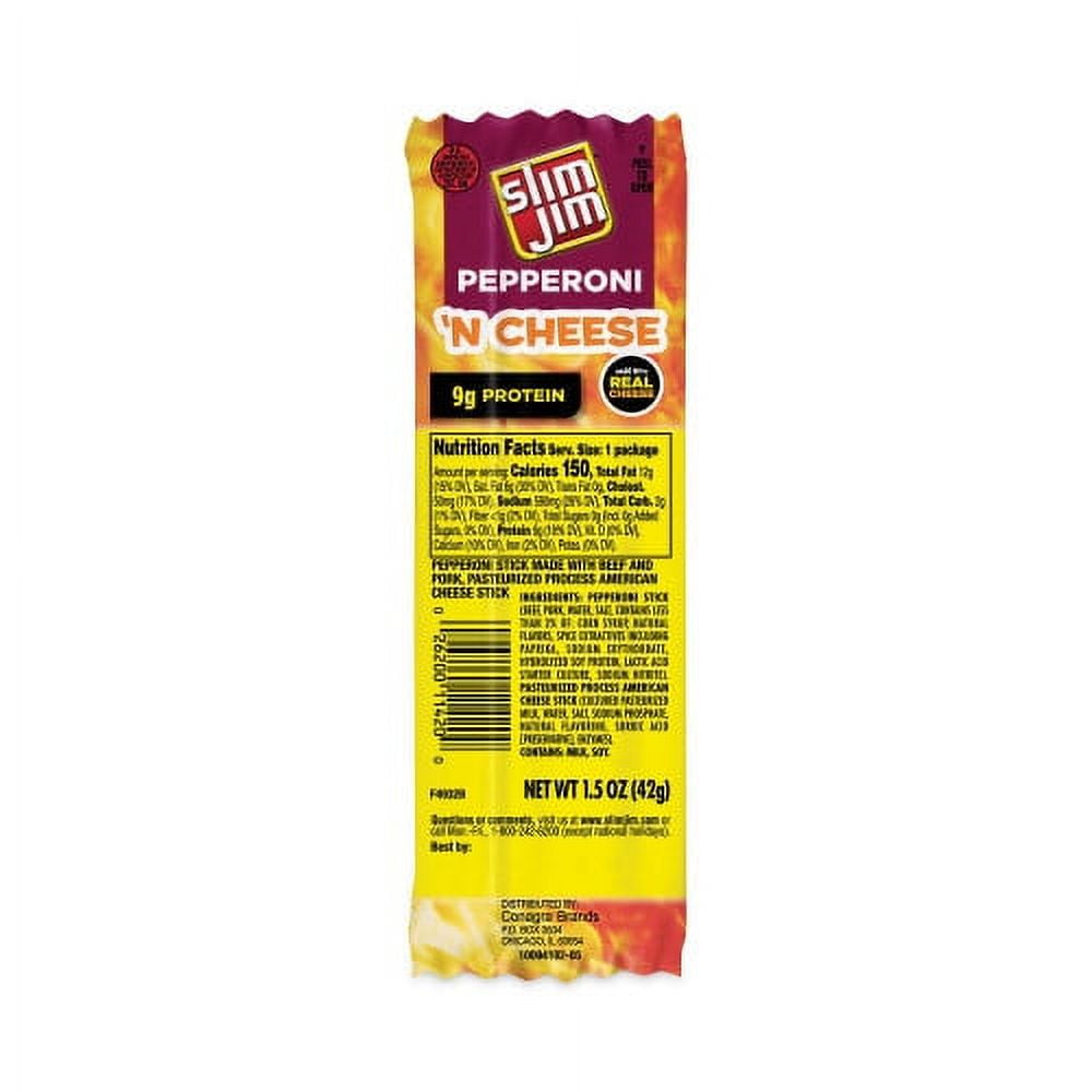 Slim Jim Pepperoni and Cheese Meat Sticks, 1.5 oz, 18/Carton, Each