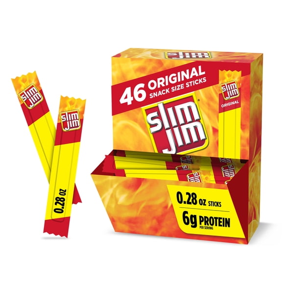 Slim Jim Smoked Jerky Meat Snack Sticks, Original Flavor, 6g Protein Per Serving, Halloween Snacks, 0.28 oz. (46-Count)