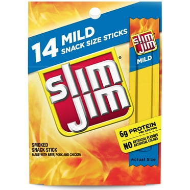 Slim Jim Smoked Meat Sticks, Mild Flavor, 6g Protein Per Serving, Snack Size, Father's Day Gift, 0.28 oz. (14 Count)