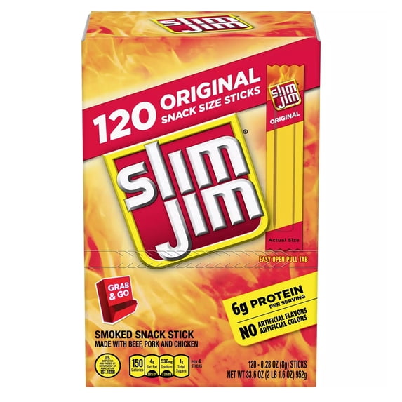 Slim Jim Smoked Snack Stick, Original, 0.28 oz, 120-count