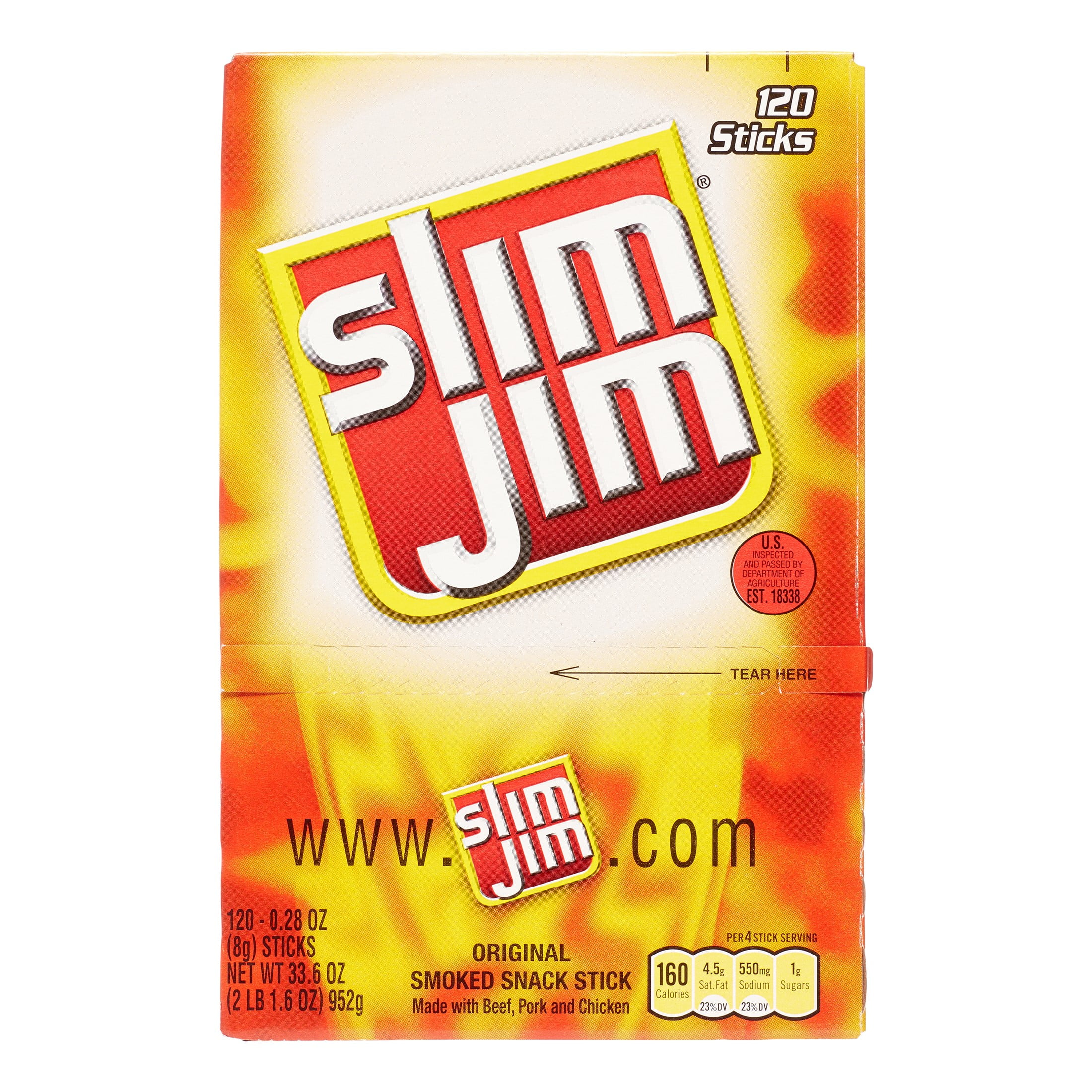 Slim Jim Smoked Snack Sticks, Original, 0.28 Ounce (Pack of 120)