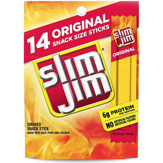 Slim Jim Snack-Sized Smoked Meat Sticks, Original Flavor, Keto Friendly, 0.28 oz. 14-Count