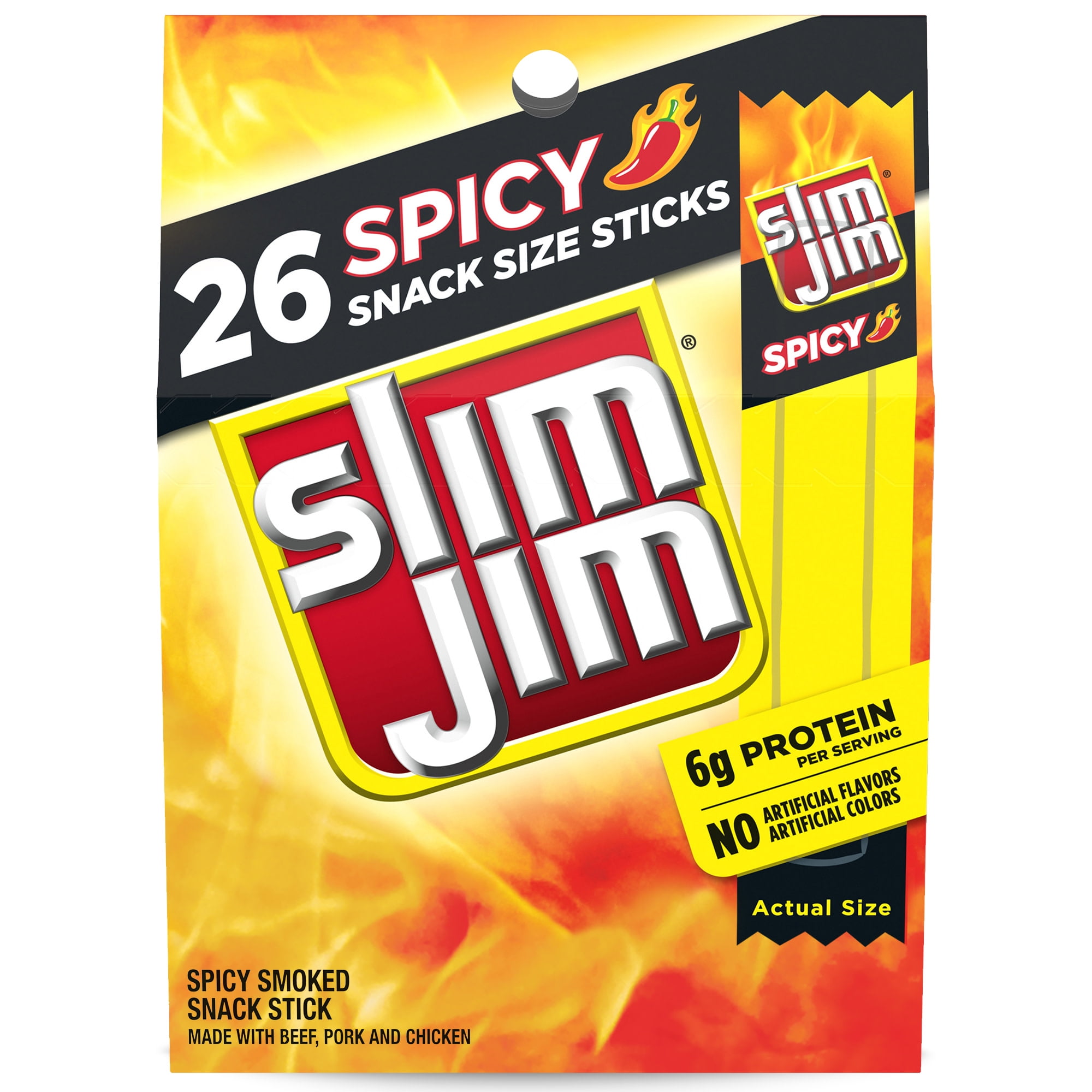 Slim Jim Spicy Meat Stick, Meat Snacks, 7.28 oz, 26 Count Box Walmart Business Supplies