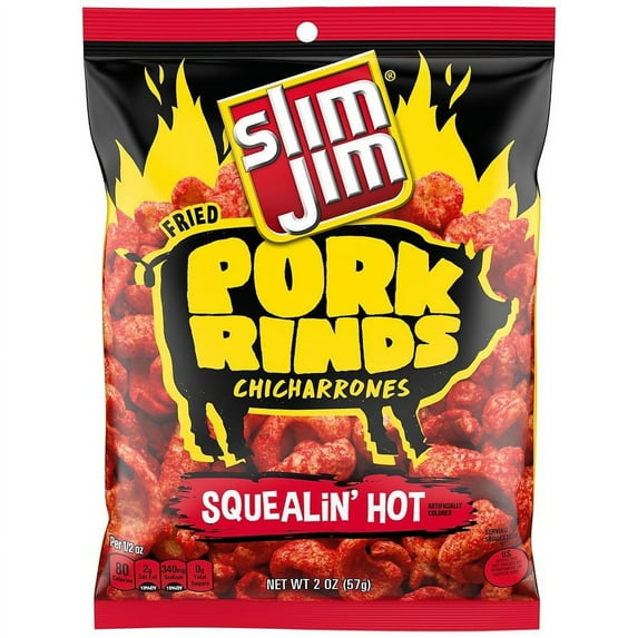 Slim Jim Squealing Hot Fried Pork Rinds 2.0 oz Pack of 2