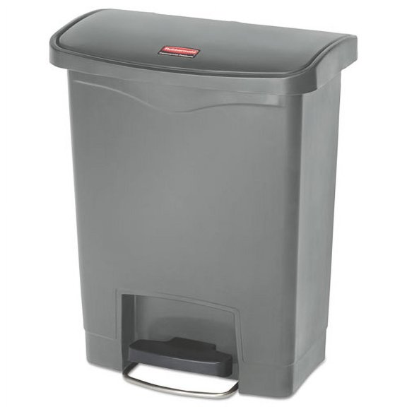 Slim Jim Streamline Resin Step-On Container, Front Step Style, 8 gal, Polyethylene, Gray | Bundle of 2