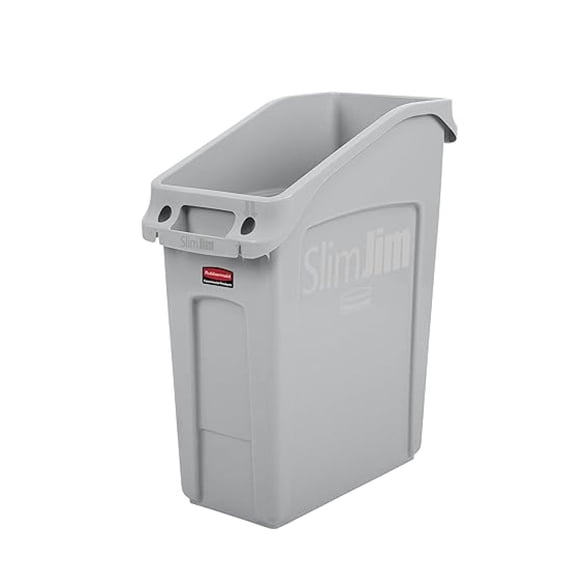 Slim Jim Under Sink Trash Can 13 Gallon Gray - Under Cabinet Waste Bin for Kitchen, Office, Bathroom - Durable Plastic with Venting & Liner Lock