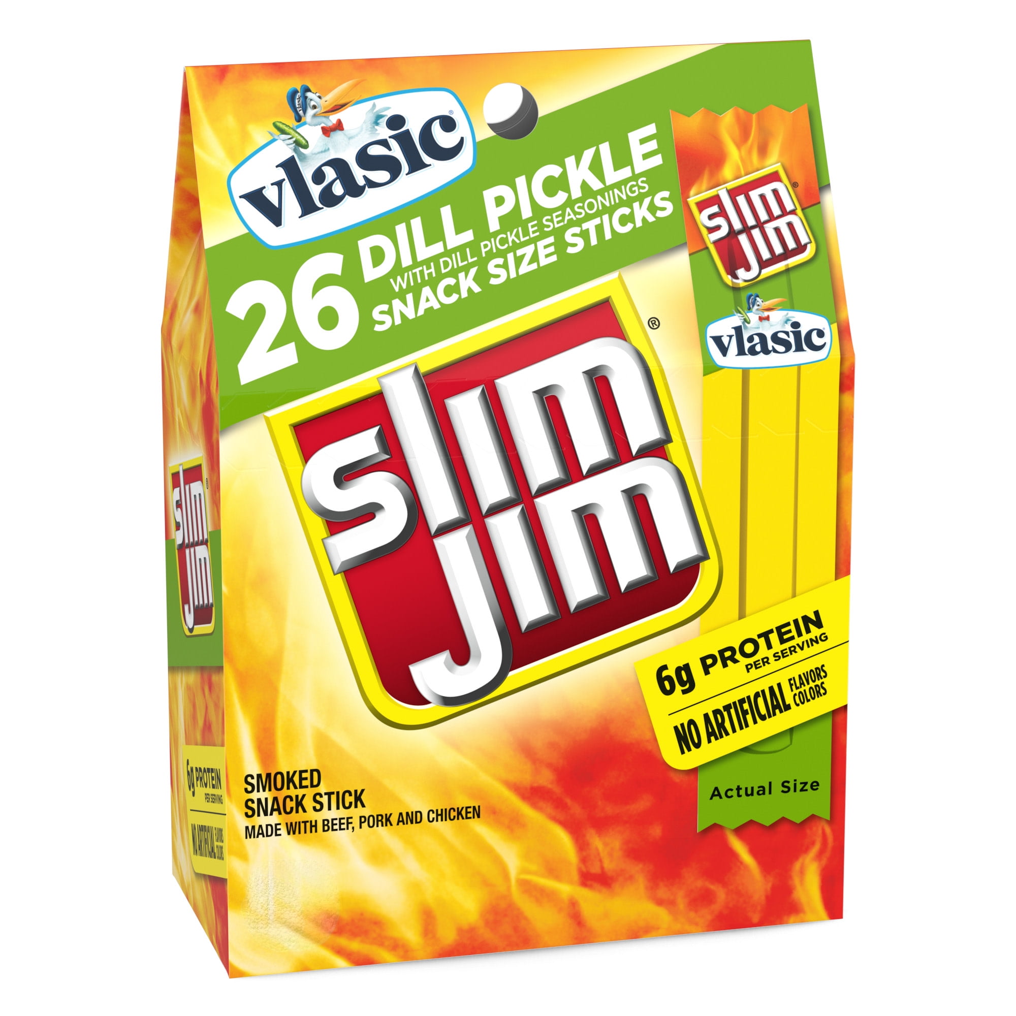 Slim Jim Vlasic Dill Pickle Snack Size Meat Sticks, 0.28 oz each, 26