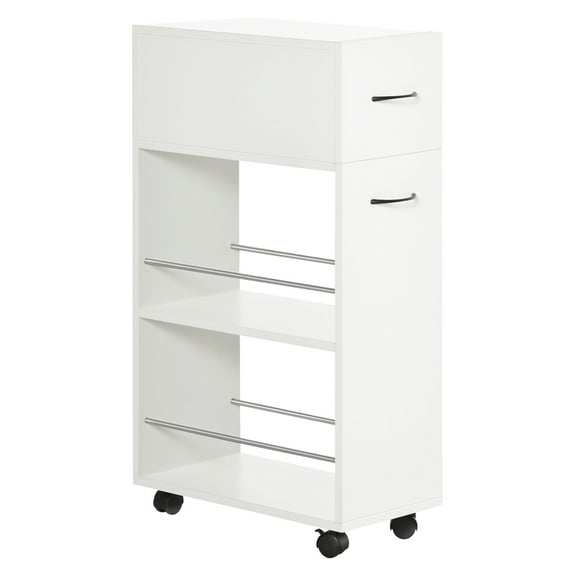 Slim Kitchen Cart, 3-Tier Rolling Utility Cart - White Storage Organizer for Small Spaces