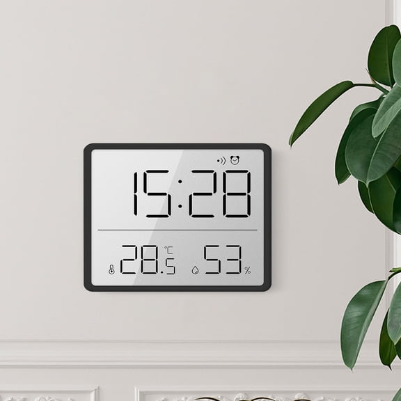 Slim LCD Digital Clock with Temperature Humidity Sensor, ZzCityTK Magnetic Wall Refrigerator Desktop Clock, Portable Electronic Alarm Clock for Home Office Bedroom, Black