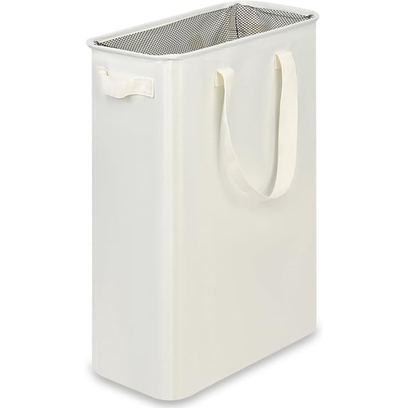 Slim Laundry Basket, Narrow Laundry Hamper with Handles, Collapsible Dirty Clothes Hamper, Tall Laundry Bin for Laundry Room, Dorm and Bedroom, 12.7 Gallons(48L) Beige
