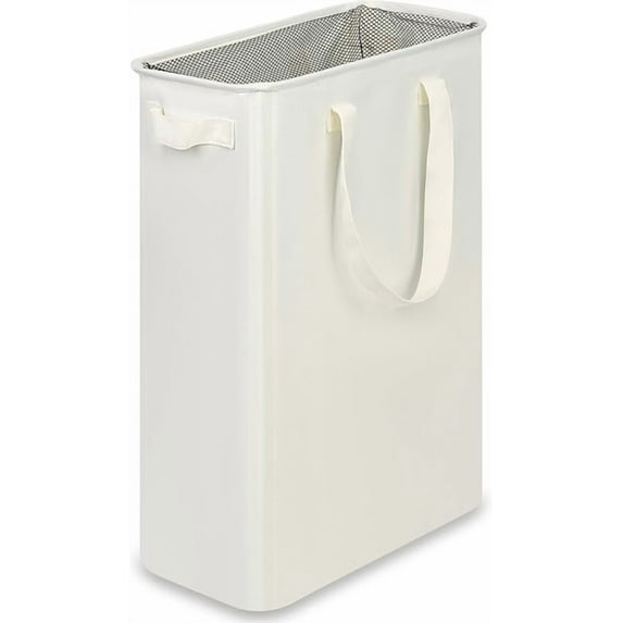 Slim Laundry Basket, Narrow Hamper with Handles, Collapsible Dirty Clothes Hamper, Tall Bin for Room, Dorm and Bedroom, 12.7 Gallons(48L) Beige