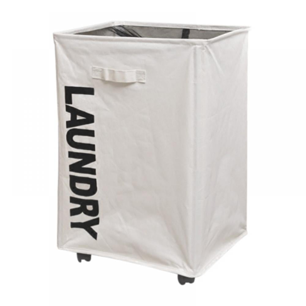 Slim Laundry Basket with Leather Handle on Wheels, Foldable Corner
