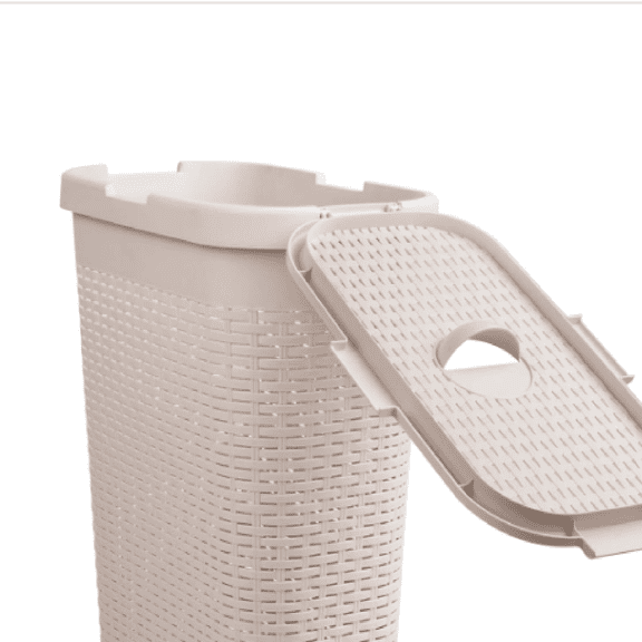 Slim Laundry Hamper with Lid, 40L Clothes Basket, Premium Wicker Design, Plastic, Set of 2