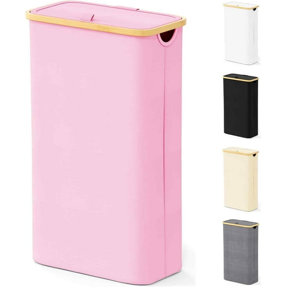 Slim Laundry Hamper with Lid, 65L Narrow Clothes Basket Bin with  Handles, Skinny Tall Collapsible Hamper for Bedroom, Bathroom, Dorm, Laundry Room -