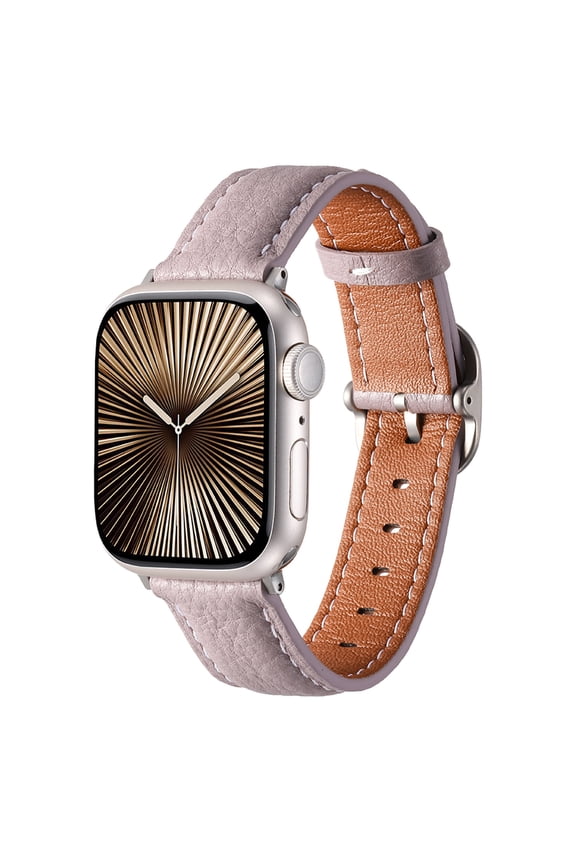 Slim Leather Band Compatible with Apple Watch 42/44/45/46/49mm,for Women Men,Quadrate&Round Arc Buckle Deaign,Lychee Leather Adjustable Classic Watch Band Strap Bracelet,Purple