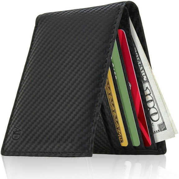 Slim Leather Bifold Wallets For Men - Minimalist Small Thin Mens Wallet RFID Blocking Card Holder ID Window Gifts For Men