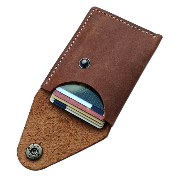 Slim Leather Business Card Holder, Minimalist Credit Card Wallet for Men and Women brown