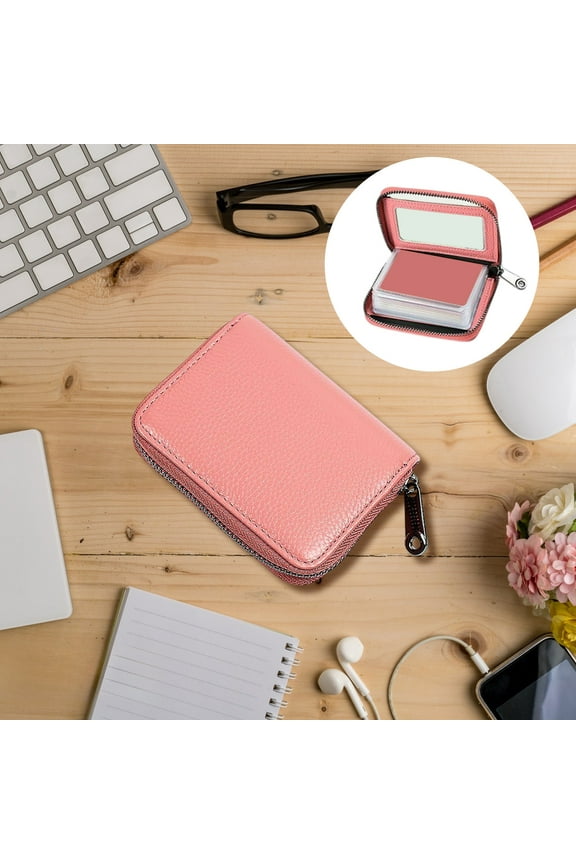 Slim Leather Card Holder,RFID Blocking Credit Card Organizer,Small Thin Wallet for Men and Women,Zip Around Coin Purse,Driver's License ID Card Case,Portable Travel Money Holder