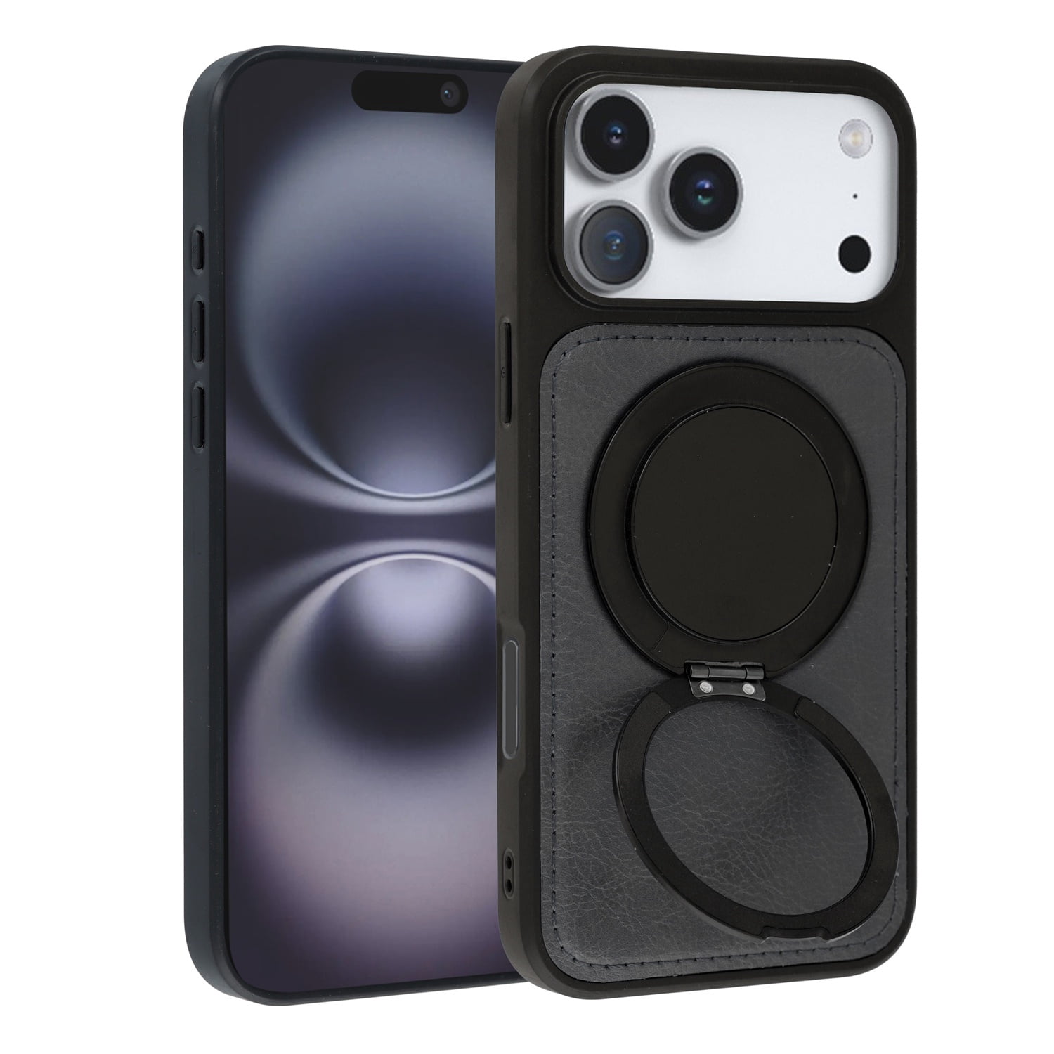 Slim Leather Case with Wireless Charging Kickstand for iPhone 17 Pro Max - Black