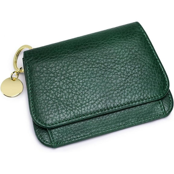 Slim Leather Wallet For Women Small TriFold Credit Card Holder With Coin pocket, ID Window, Keychain, Dark Green