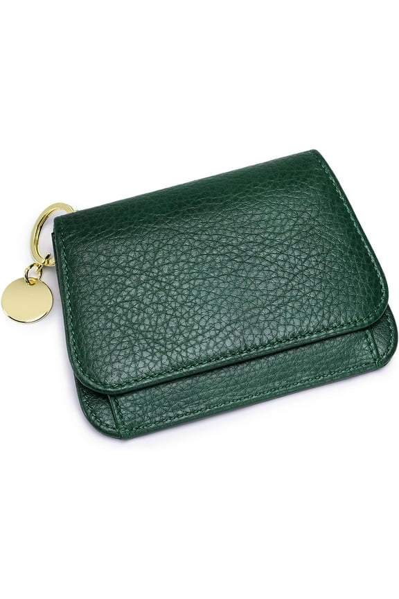 Slim Leather Wallet For Women Small TriFold Credit Card Holder With Coin pocket, ID Window, Keychain, Dark Green