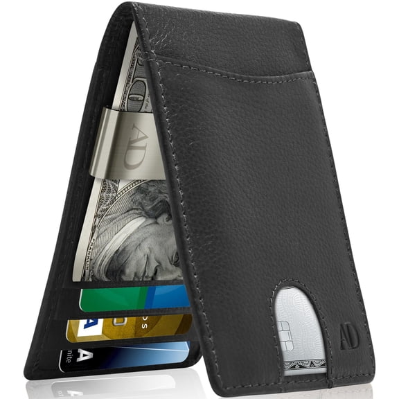 Slim Leather Wallet for Men – RFID Blocking Minimalist Front Pocket Wallet with Money Clip – Genuine Leather Bifold Card Holder – Gift-Ready