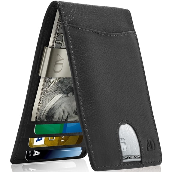 Slim Leather Wallet for Men – RFID Blocking Minimalist Front Pocket Wallet with Money Clip – Genuine Leather Bifold Card Holder – Gift-Ready