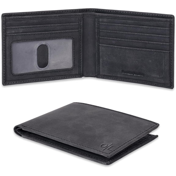 Slim Leather Wallet for Men - RFID Blocking Slim Minimalist Front Pocket - Thin & Stylish with ID Window,  For Men ( Black)