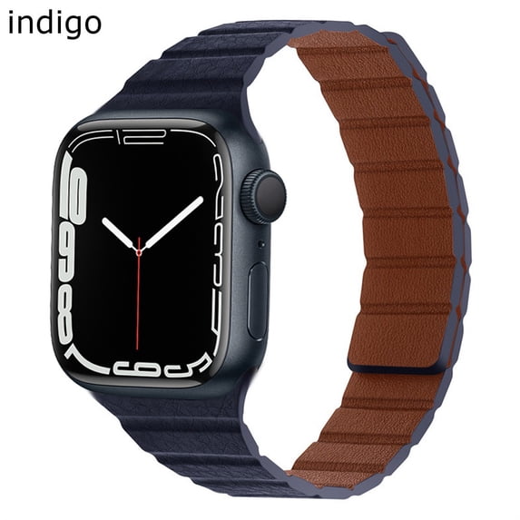 Slim Leather link for Apple Watch Band 38mm 40mm 41mm 42mm 44mm 45mm, ALMNVO Compatible for iWatch Series 7/6/5/4/3/2/1/SE, Magnetic Bands Compatible for Apple Watch Bands for Women ,Indigo