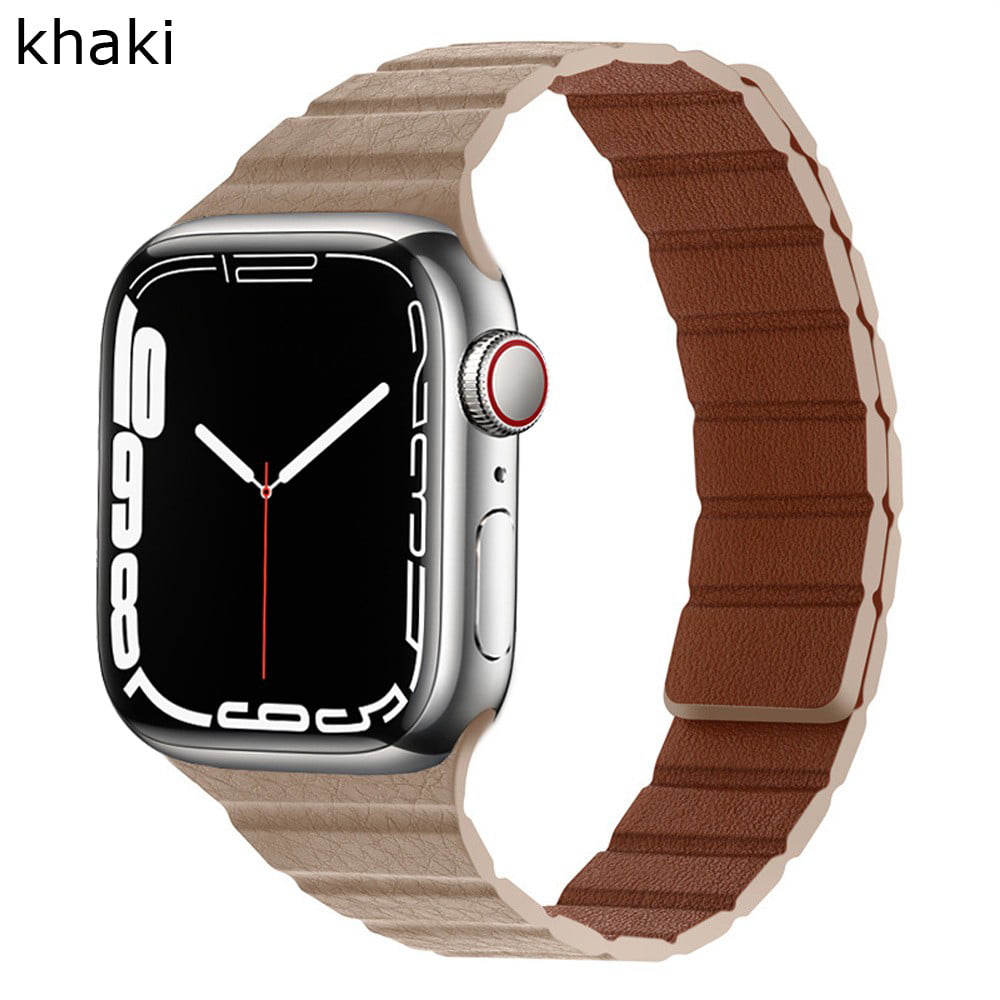 Women's Thin Leather Apple Watch Strap with Snap Closure | Infinity Loops White Brown / 42 or 44 or 45mm